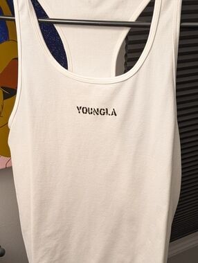YOUNGLA Men's Medium White 302 Supervillain Stringer Tank Top